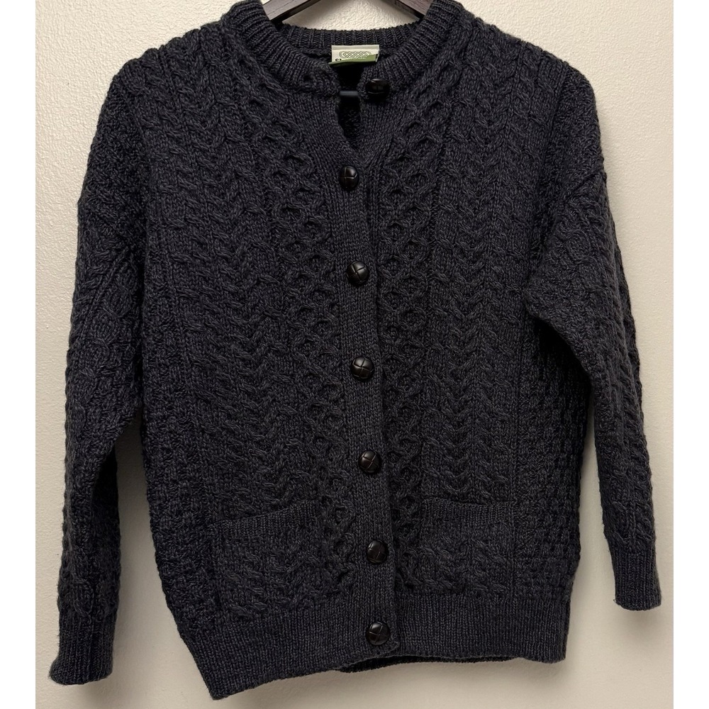 Shannon Woolen Mills Merino Wool Aran Fisherman Cardigan Sweater Sz‎ S